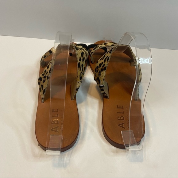 Able Margarete Leopard Print Fur Leather Sandals Flats Slides Slip on Cheetah - Picture 6 of 10
